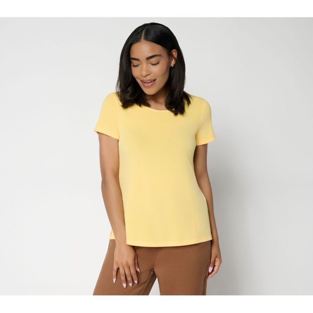 Susan Graver Women's Top Sz L Essentials Liquid Knit A-Line Yellow